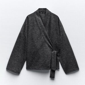 Zara Charcoal Wrap Bow Tie Kimono Cardigan